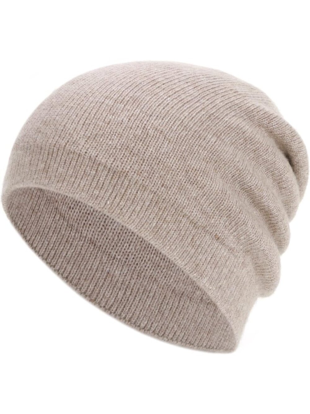 Cozy Double-Layer Cashmere Wool Blend Slouchy Knit Beanie Hat for All Seasons